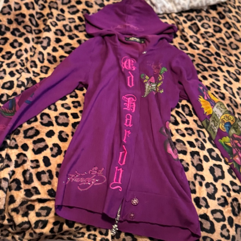Ed Hardy women’s authentic vintage Purple zip up with hood